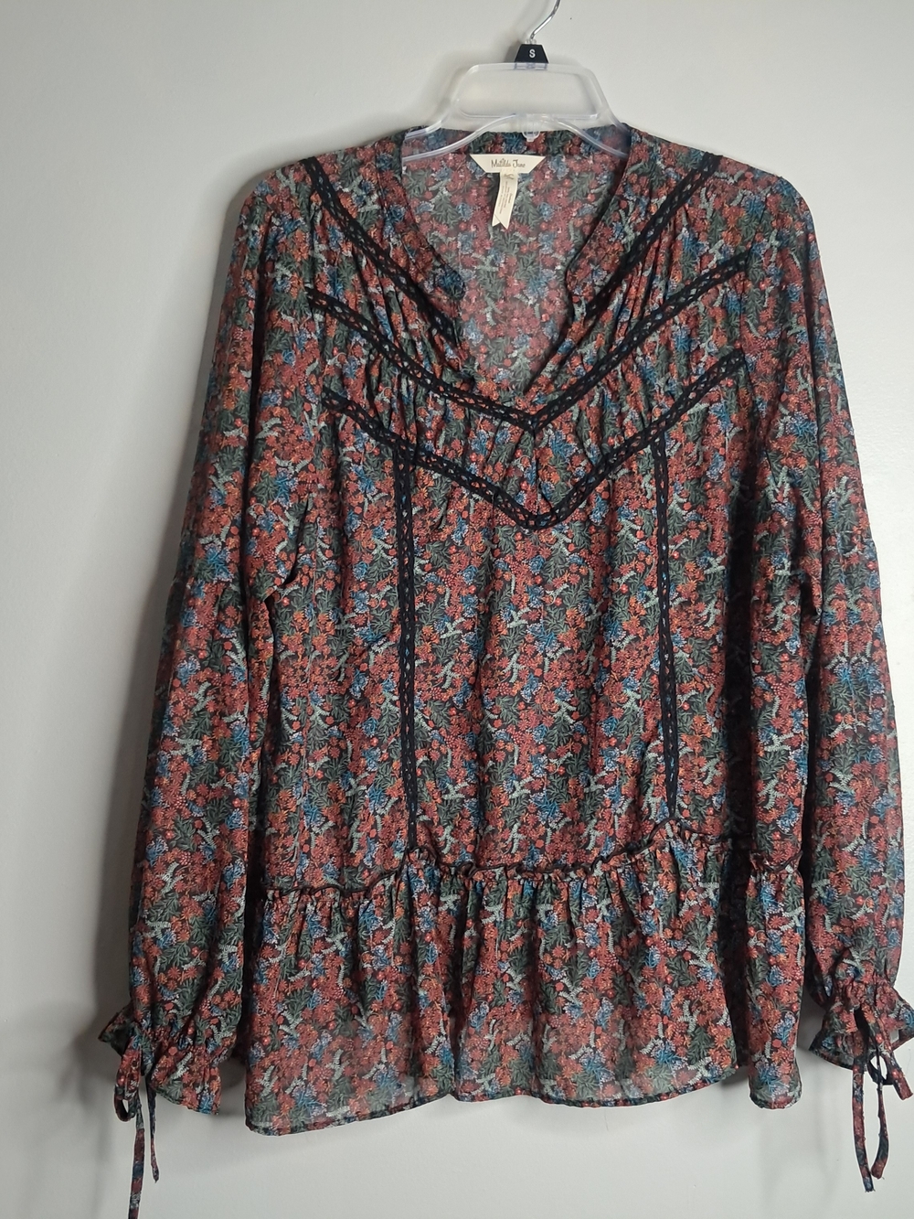 Matilda Jane Floral Lace-Trim Peplum Blouse - Rust Multi